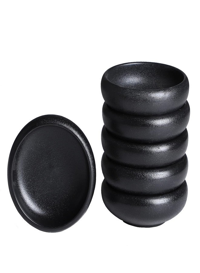 Uaral Soy Sauce Dishes Sushi Dipping Bowl Pinch Bowl Stoneware Black Small Serving Dish Set 3.75 Inch(4.5 oz,Texture Black) - Image 1