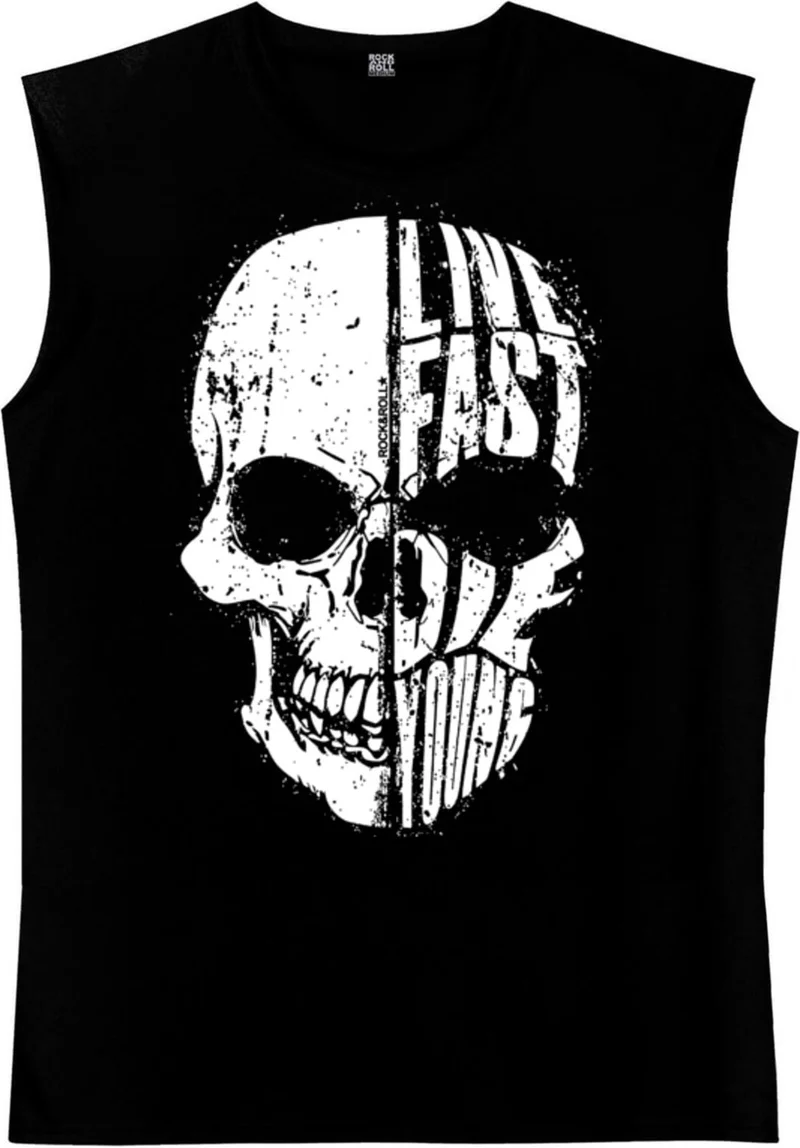 روك اند رول Live Fast Black Cut-Out Sleeve | Sleeveless Men's T-Shirt | Athlete