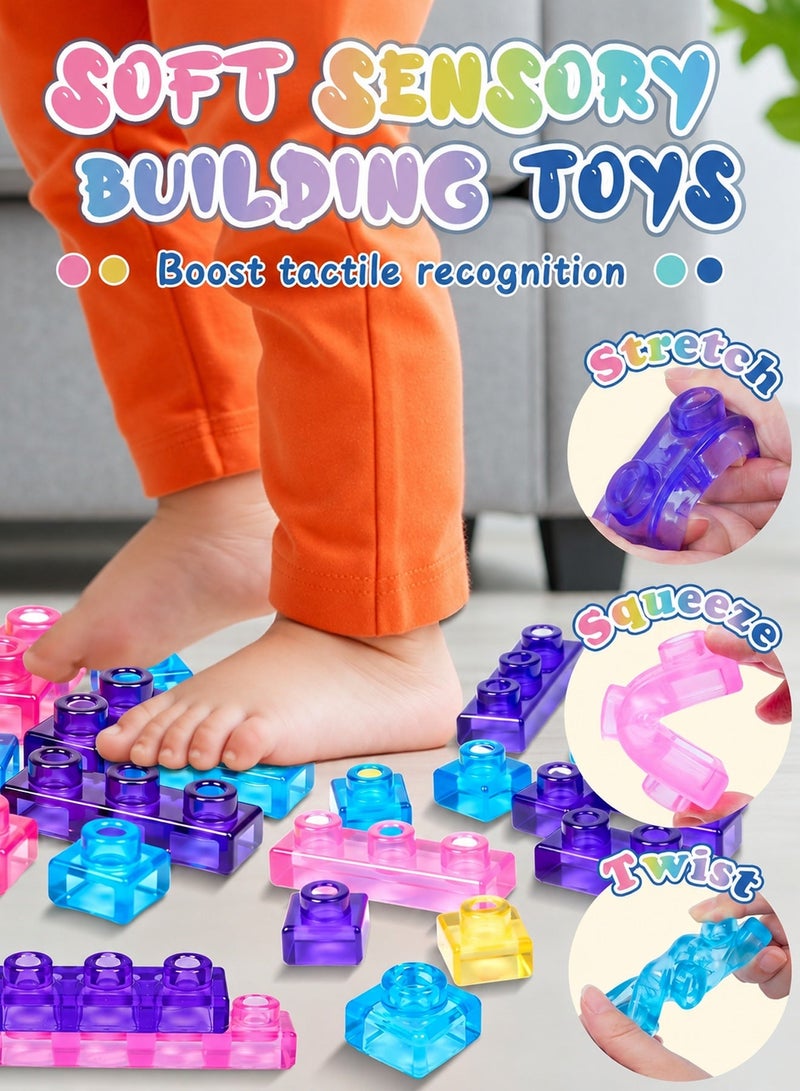 Paka Rabbit 40 PCS Sensory Soft Building Blocks for Toddlers, Medium Size Kids Montessori Squishy Stacking Toy Set, Squeezable & Stretchable Early Learning Construction Playset, Puzzle Blocks for Creative Play （ Medium ） - Image 2