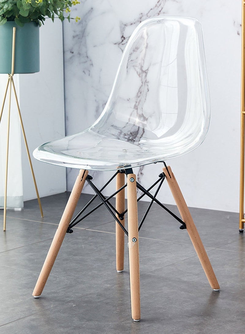 Sinyin Set of 5 Transparent Dining Chairs with Solid Wood Legs, Modern Nordic Eames Side Chair, Clear Plastic Kitchen Chair for Dining Room, Living Room, Café and Restaurant - Image 2