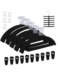 TYCOM Tycom Non-Slip Velvet Hangers - Suit Hangers (50 Pack) Ultra Thin Space Saving 360 Degree Swivel Hook Clothes Hangers Hold Up-to 10 Lbs, for Coats, Jackets, Pants, Dress Clothe- Curved 50pcs BLack  - Image 1