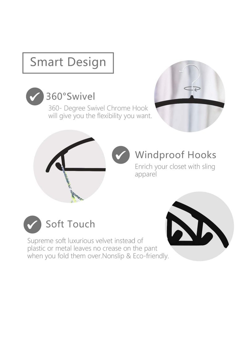 TYCOM Tycom Non-Slip Velvet Hangers - Suit Hangers (50 Pack) Ultra Thin Space Saving 360 Degree Swivel Hook Clothes Hangers Hold Up-to 10 Lbs, for Coats, Jackets, Pants, Dress Clothe- Curved 50pcs BLack  - Image 2