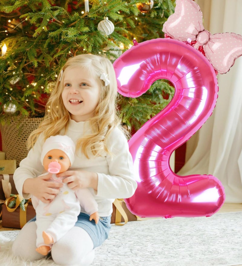 Kwuz 40 Inch Pink Number 2 Balloon with Mini Bow Balloon for Girls 2nd Birthday Decorations, Mouse Pink Princess Western Cowgirl Theme Birthday Party Balloons Decorations Supplies - Image 5