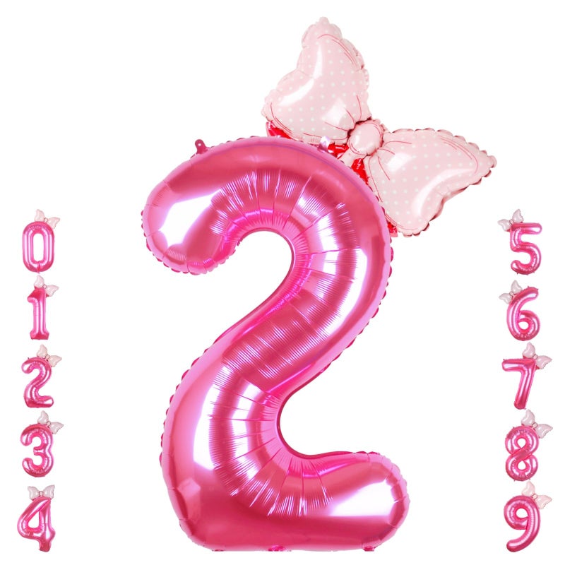 Kwuz 40 Inch Pink Number 2 Balloon with Mini Bow Balloon for Girls 2nd Birthday Decorations, Mouse Pink Princess Western Cowgirl Theme Birthday Party Balloons Decorations Supplies - Image 1