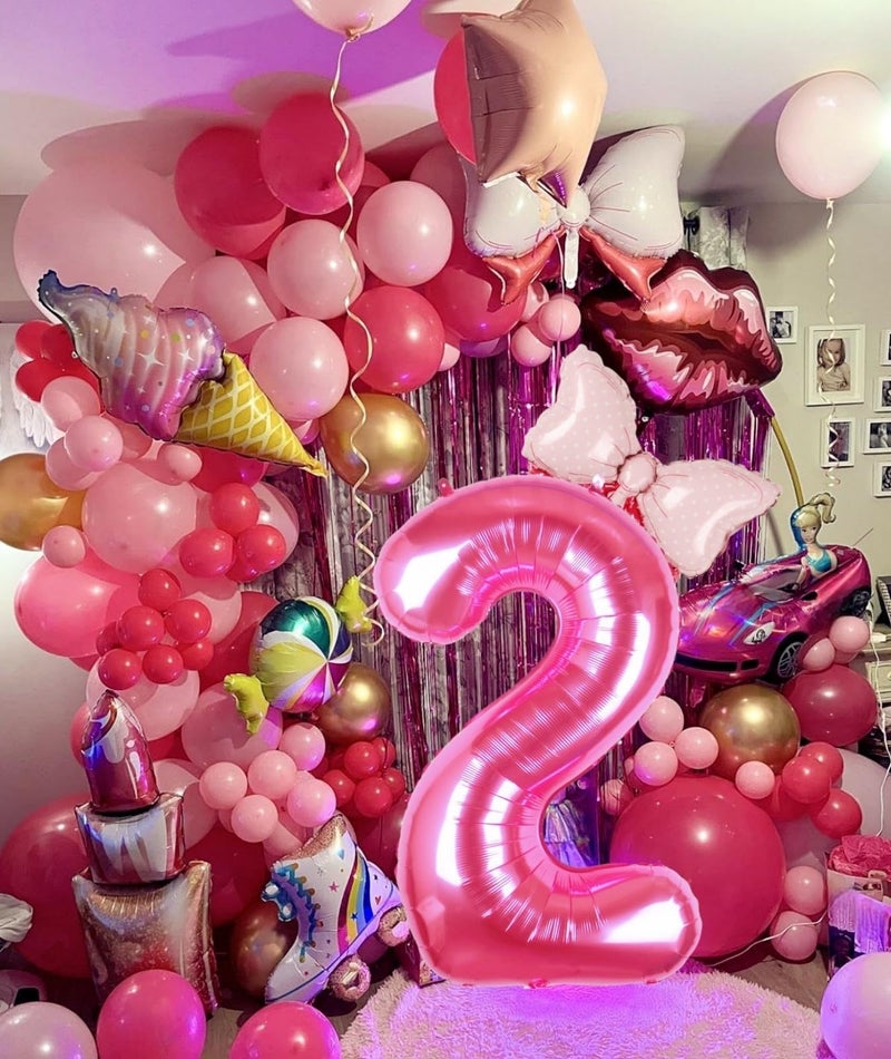 Kwuz 40 Inch Pink Number 2 Balloon with Mini Bow Balloon for Girls 2nd Birthday Decorations, Mouse Pink Princess Western Cowgirl Theme Birthday Party Balloons Decorations Supplies - Image 4