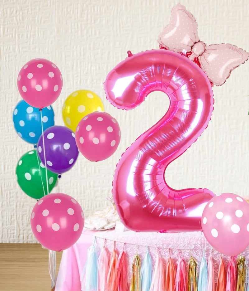 Kwuz 40 Inch Pink Number 2 Balloon with Mini Bow Balloon for Girls 2nd Birthday Decorations, Mouse Pink Princess Western Cowgirl Theme Birthday Party Balloons Decorations Supplies - Image 2
