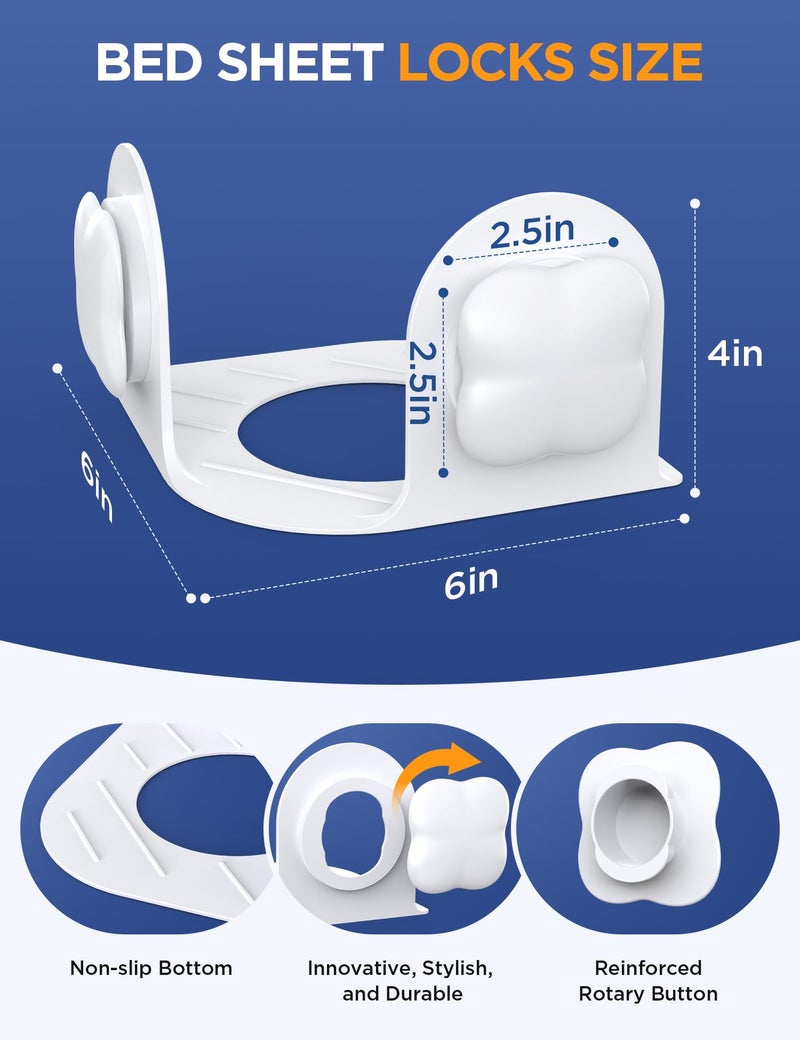 KOXUIUF Sheet Holders Lock Bed Sheet Grippers - Fitted Sheet Holder for Corners Keep Sheets Firm & Tight Fit All Sheet Sizes,360 Degree Bed Sheet Tightener Easy Installation - Image 3