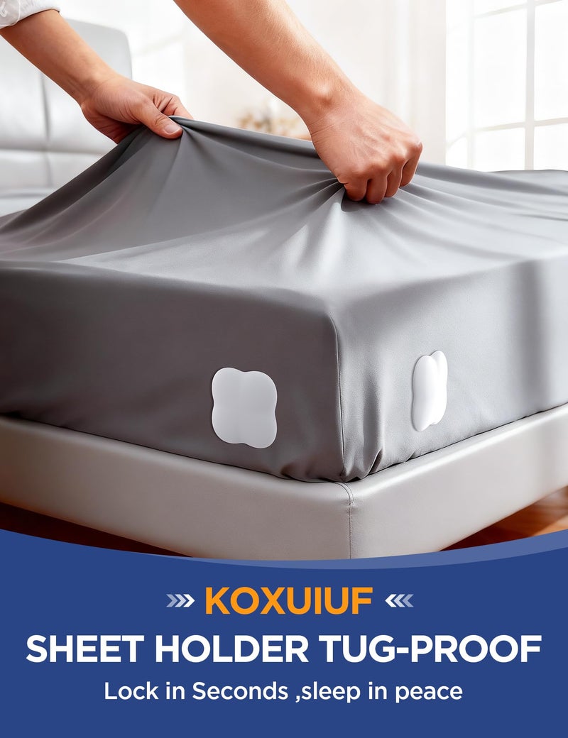KOXUIUF Sheet Holders Lock Bed Sheet Grippers - Fitted Sheet Holder for Corners Keep Sheets Firm & Tight Fit All Sheet Sizes,360 Degree Bed Sheet Tightener Easy Installation - Image 4