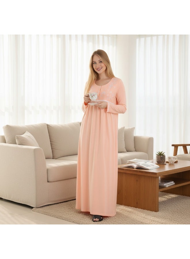zecotex  Women's Egyptian Cotton Embroidered Maxi Nightgown – Soft Breathable Long Sleeve Sleep Dress M-6XL – Made in Egypt - Image 3