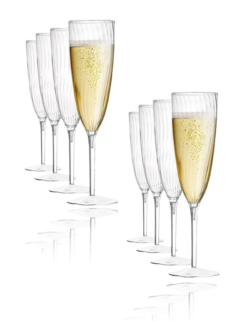 كؤوس شمبانيا بلاستيكية يمكن التخلص منها، مجموعة من 8 قطع من كؤوس الشمبانيا البلاستيكية الشفافة، قابلة لإعادة الاستخدام وخالية من مادة BPA، مثالية للاحتفالات والمناسبات السنوية والحفلات وحفلات الزفاف - Image 1