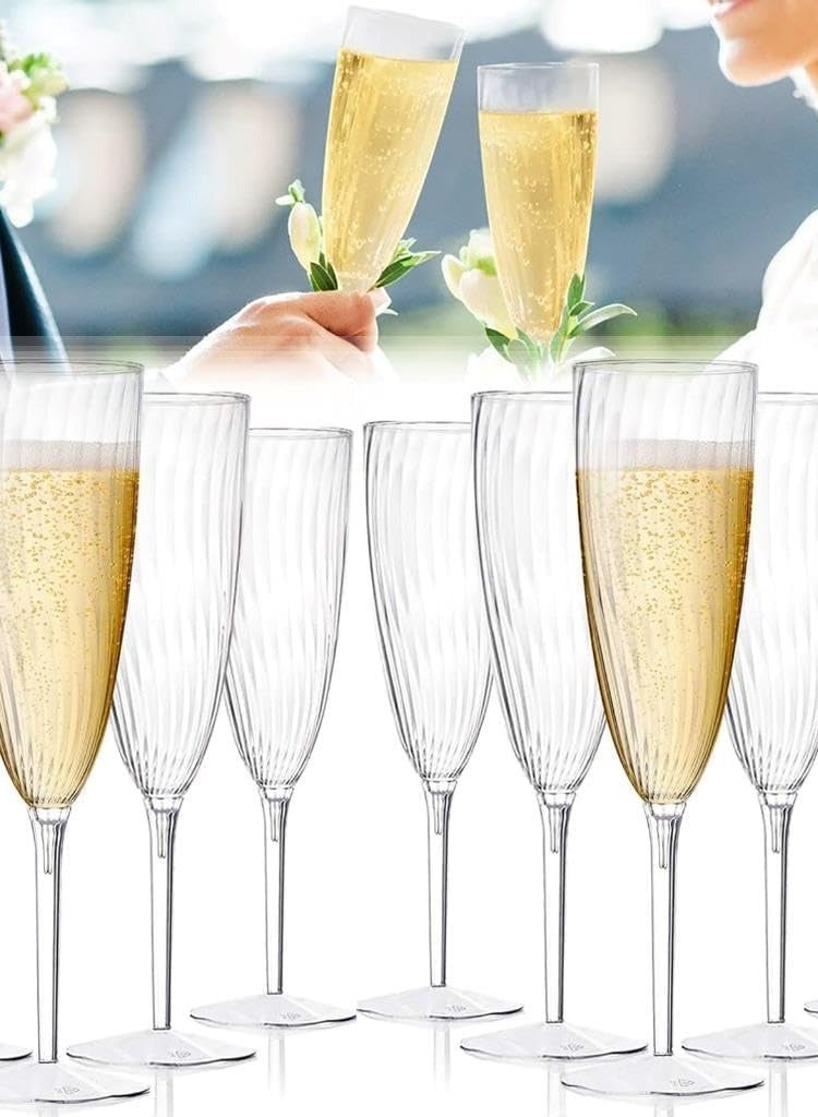 كؤوس شمبانيا بلاستيكية يمكن التخلص منها، مجموعة من 8 قطع من كؤوس الشمبانيا البلاستيكية الشفافة، قابلة لإعادة الاستخدام وخالية من مادة BPA، مثالية للاحتفالات والمناسبات السنوية والحفلات وحفلات الزفاف - Image 5