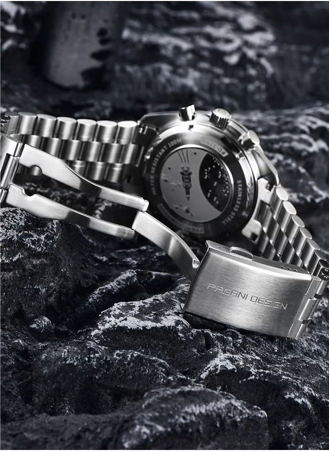 PAGANI DESIGN - Men's Quartz Watch Chronograph Stainless Steel Waterproof Sports Watch, Stainless Steel Structure, Sturdy And Flexible Steel Strap, Classic Folding Buckle, Watch PD-1701 - Image 1