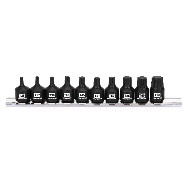 MIXPOWER 10 Pieces 38 Drive Impact Torx Bit SocketsT25T70CrMo Impact GradeSolid One Piece Construction - Image 2