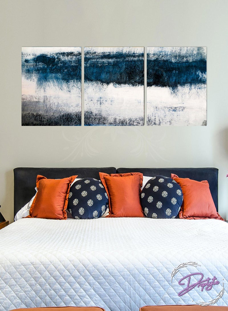 Droplyte 3 Piece Abstract Canvas Wall Art Prints Painting Navy Blue Tones Modern Creative Artwork 3 PanelsSet Framed Bathroom Pictures Ready to Hang for Living Room Bedroom Office Kitchen Decorations  - Image 2