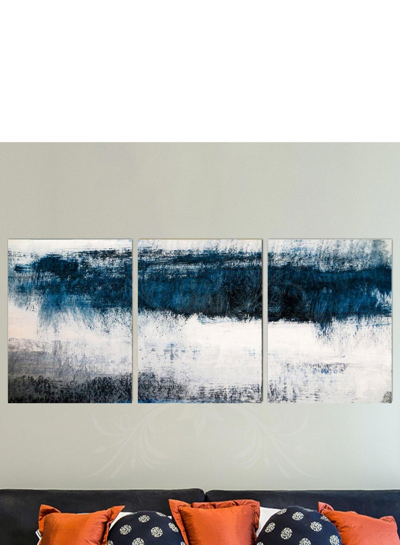 Droplyte 3 Piece Abstract Canvas Wall Art Prints Painting Navy Blue Tones Modern Creative Artwork 3 PanelsSet Framed Bathroom Pictures Ready to Hang for Living Room Bedroom Office Kitchen Decorations  - Image 1