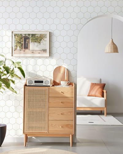 Fiula Peel and Stick Wallpaper Gold Geometric White Hexagon Wallpaper Contact Paper 17.3”×78.7”Self Adhesive Wallpapers Removable for Bedroom Decorative Shelf Drawer Liner Roll Waterproof - Image 3