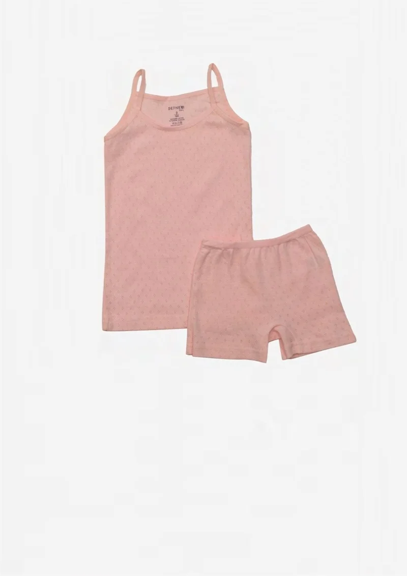 Defne Printed 100% Cotton Dusty Rose Thin Strap Girl's Undershirt Boxer Set