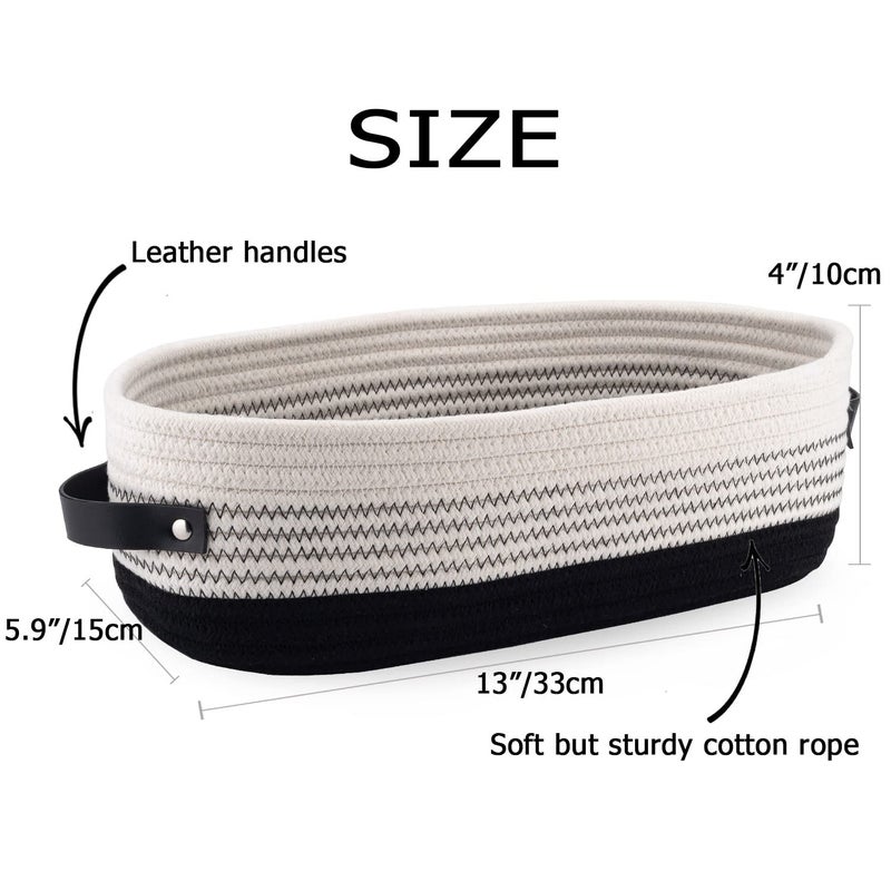 Oradrem Cotton Rope Toilet Basket Bathroom Decor Baskets, Toilet Paper Holder Basket, Farmhouse Home Decor Organizing Small Baskets 13"x5.9"x4" Black - Image 2