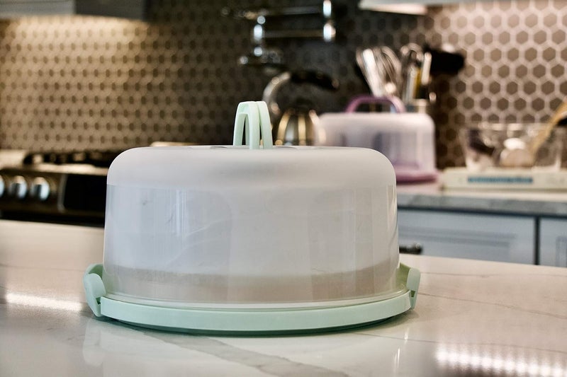 Top Shelf Elements Round Cake Carrier Two Sided Cake Holder Serves as Five Section Serving Tray, Portable Fits 10 inch Cake, Box Comes With Handle, Container Holds Pies (Green) - Image 2