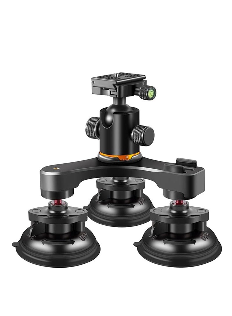 SYOSI Triple Suction Cup, Car Mount Heavy Duty Tripod with 360 Ball Head for GoPro 12/11/10/9 Insta360 X3 GO3 DJI Action 4/3 DSLR Mirrorless Camera, Windshield Window Holder Attach Accessories - Image 1