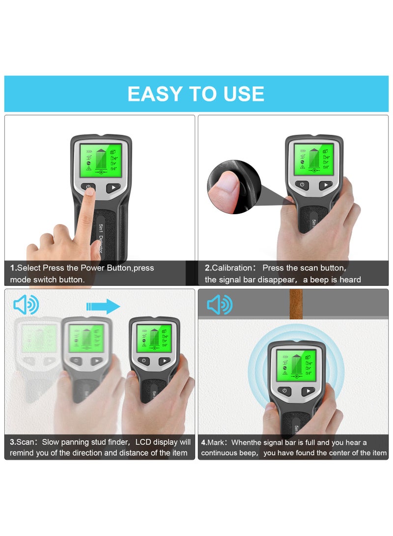 2025 LCD Upgrade 5-in-1 Digital Wall Scanner for Professionals  DIY - Detect Wood Beam, Live AC Wire, Metal, Cable up to 60mm Deep - Ergonomic Design - Image 4