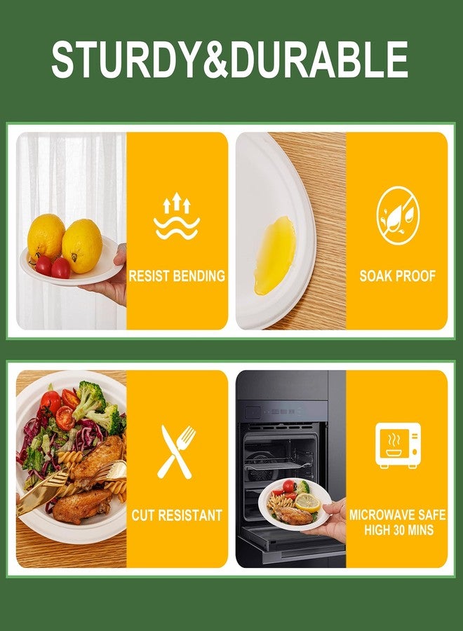 WELLIFE 100% Compostable Paper Plates 7 Inch, 125-Pack Heavy Duty Paper Plates Bulk,Biodegradable Bagasse,Eco-Friendly Disposable Dessert Plates for BBQ,Picnic,Party (BPI Certified,Microwaveable) - Image 3