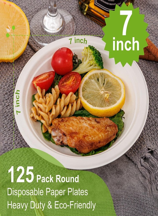 WELLIFE 100% Compostable Paper Plates 7 Inch, 125-Pack Heavy Duty Paper Plates Bulk,Biodegradable Bagasse,Eco-Friendly Disposable Dessert Plates for BBQ,Picnic,Party (BPI Certified,Microwaveable) - Image 2