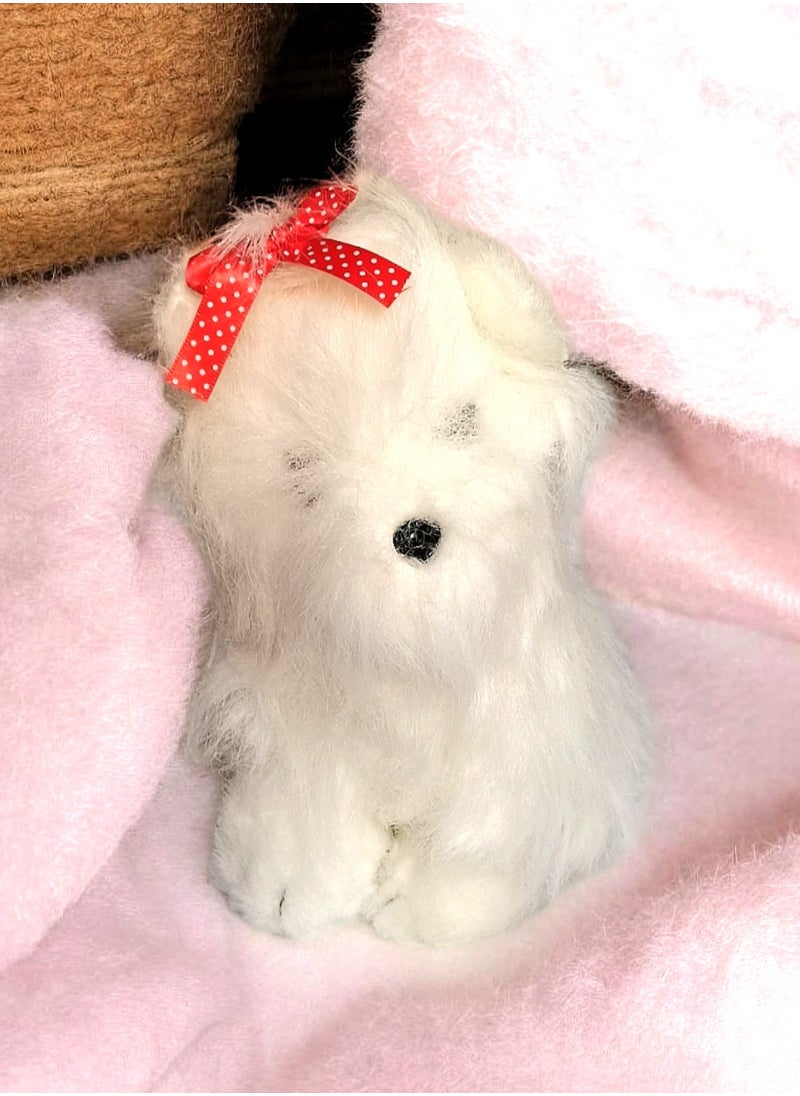 Soft and Lovable Stuffed Plush White Puppy Toy With Red Ribbon 22*15 cm  - Image 3
