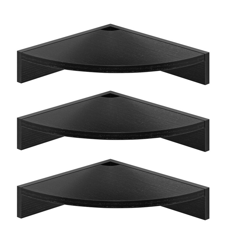 Fun Memories Corner Shelf Wall Mount, Wood Floating Corner Shelves, Corner Wall Shelf for Bedroom, Bathroom, Kitchen, Living Room (Black, 3 Pack) - Image 1