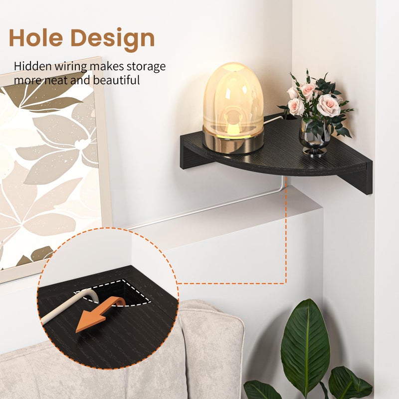 Fun Memories Corner Shelf Wall Mount, Wood Floating Corner Shelves, Corner Wall Shelf for Bedroom, Bathroom, Kitchen, Living Room (Black, 3 Pack) - Image 4