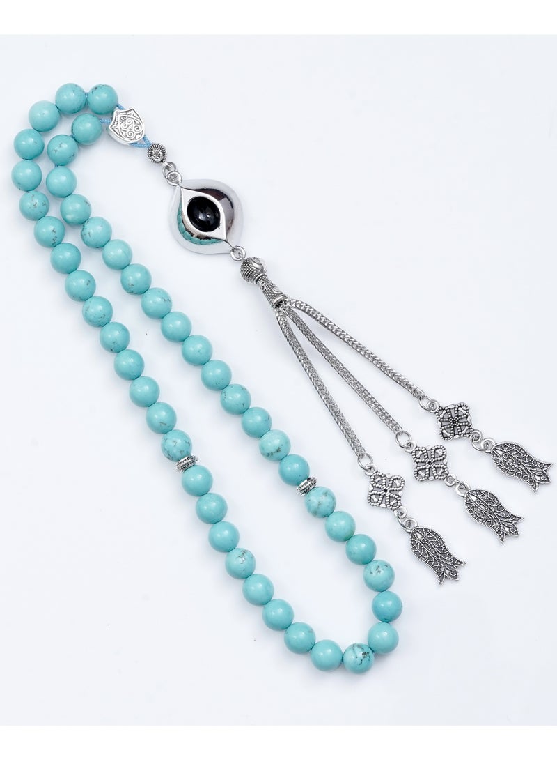 Subhati Prayer Beads ( Misbah ) with metal Parts and Turquoise Stone | 8 MM Beads - 45 Pcs  - Image 1