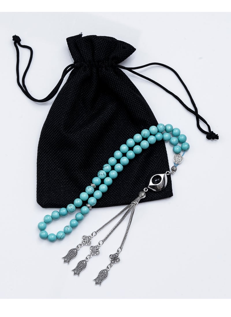 Subhati Prayer Beads ( Misbah ) with metal Parts and Turquoise Stone | 8 MM Beads - 45 Pcs  - Image 2