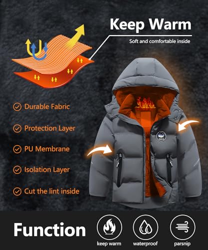 BYLESIN Kids Boy's Winter Coat Fleece Lined Waterproof Jacket Puffy Cotton Coat Thick Hooded Down Outdoor Coats - Image 4