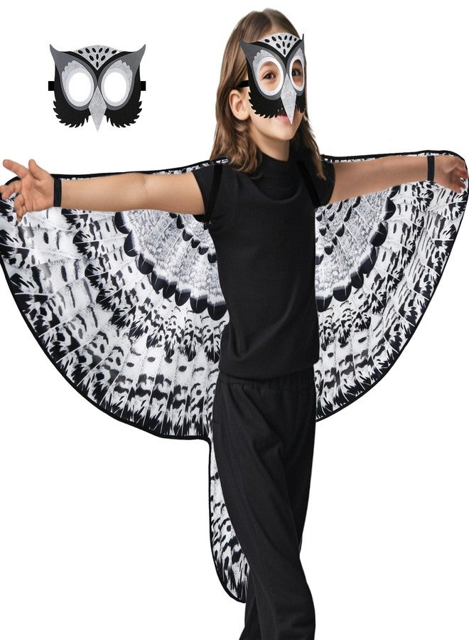 D.Q.Z Double-Sided Bird Wings Owl Costume for Kids Dress Up Clothes Feather Headband, Toddlers Eagle Animal Role Play Halloween (Snowy Owl) - Image 1