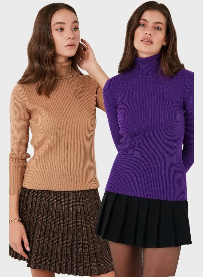 Lela Lela Ribbed Regular Fit Turtleneck Soft Acrylic 2-Pack Sweater Women's SWEATER 4614102S2