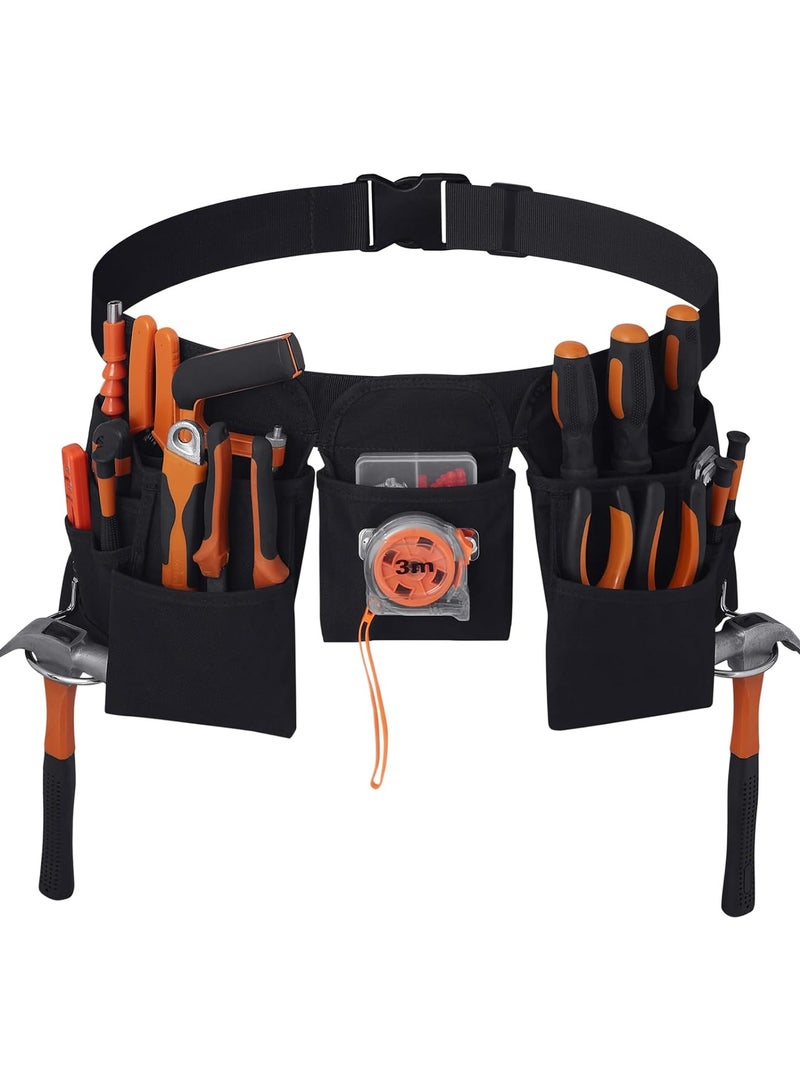 19 Pocket Tool Belts with Quick Release Buckle- Heavy Duty Detachable & Adjustable Utility Belt,Work Apron for Men and Women,for Electrician,Carpenter,Construction Tool Belt,Gifts for Men (Black) - Image 1