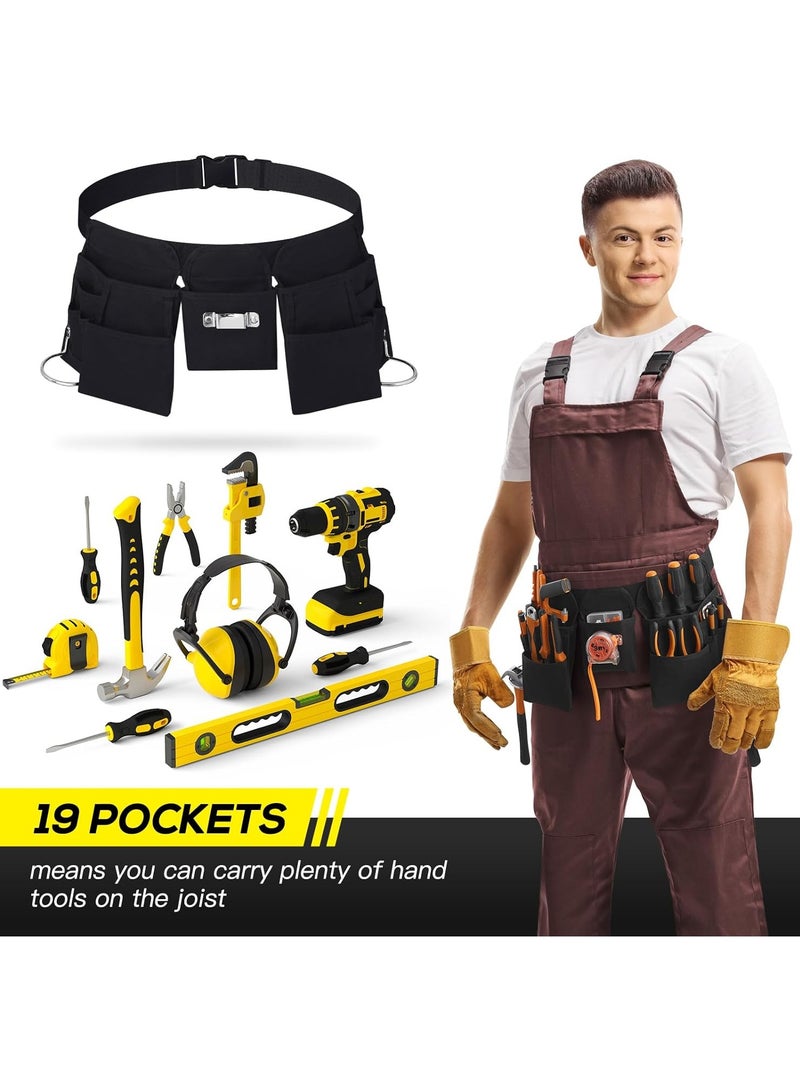 19 Pocket Tool Belts with Quick Release Buckle- Heavy Duty Detachable & Adjustable Utility Belt,Work Apron for Men and Women,for Electrician,Carpenter,Construction Tool Belt,Gifts for Men (Black) - Image 2