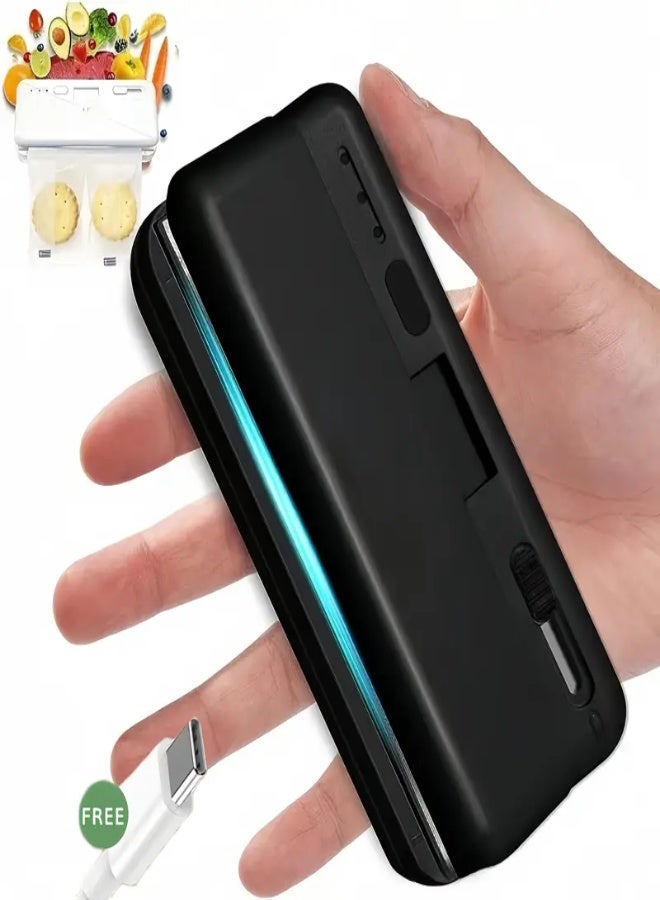 ارواق آلة غلق أكياس صغيرة، آلة غلق حرارية، آلة غلق أكياس رقائق صغيرة محمولة باليد مع قاطع/3 تروس/شريط تسخين، آلة إعادة غلق أكياس قابلة لإعادة الشحن للأكياس البلاستيكية وأكياس مايلر لتخزين الطعام - لون أسود - Image 1