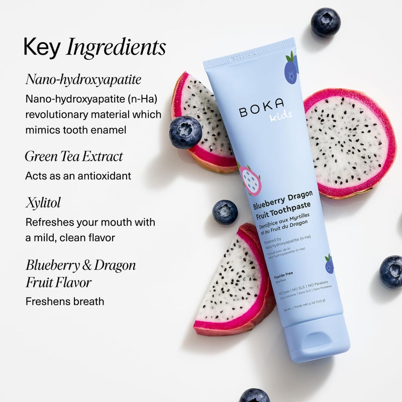 Boka Fluoride Free Toothpaste Nano Hydroxyapatite Toothpaste - Blueberry Dragon Fruit Flavor, 4 oz 1Pk US Manufactured - Image 5