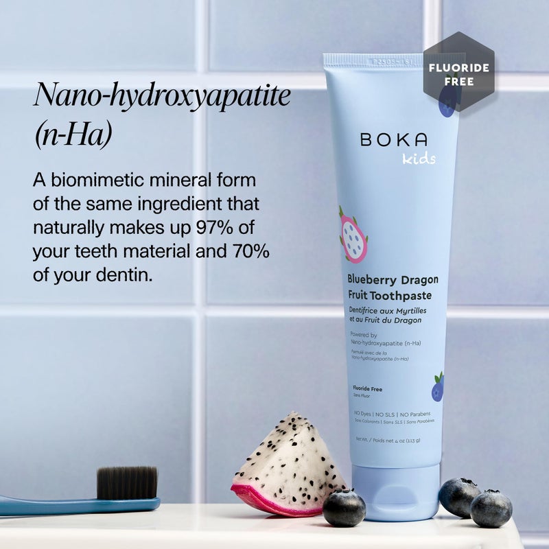 Boka Fluoride Free Toothpaste Nano Hydroxyapatite Toothpaste - Blueberry Dragon Fruit Flavor, 4 oz 1Pk US Manufactured - Image 4
