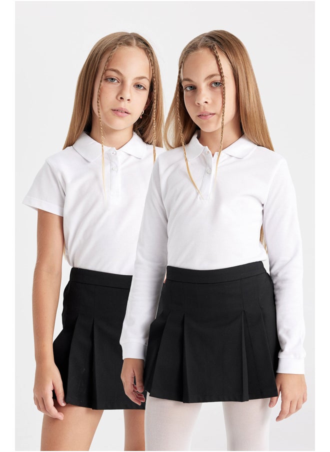 DeFacto - Girl Slim Fit Polo Neck Knitted Long Sleeve Polo T-Shirt - 2 Pack - Image 1
