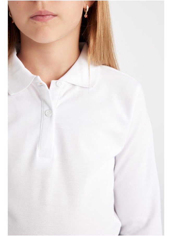 DeFacto - Girl Slim Fit Polo Neck Knitted Long Sleeve Polo T-Shirt - 2 Pack - Image 1