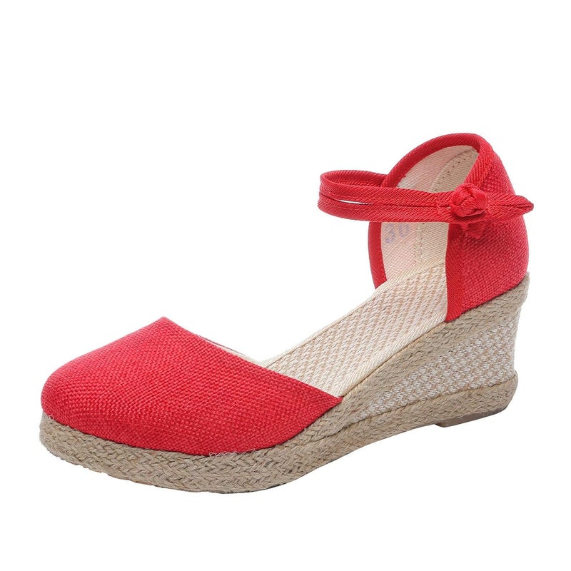 woobles Sandals for Women Dressy,Women Comfy Closed Toe Sandals Espadrilles Wedge Platform Shoe Summer Walking Casual Ankle Strap Sandals (Red, 6.5-7) - Image 1