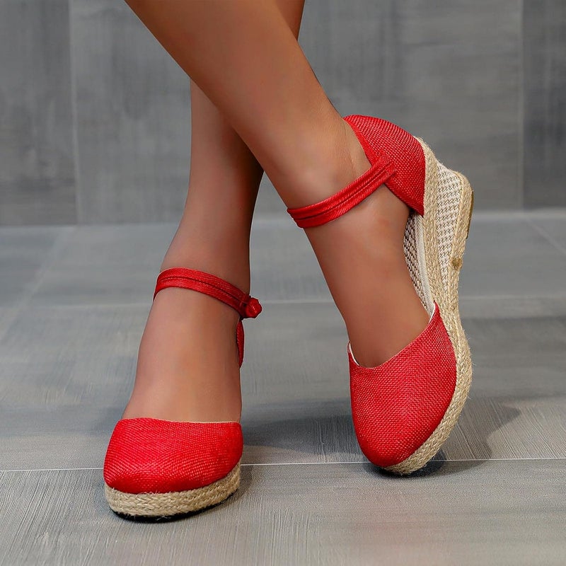 woobles Sandals for Women Dressy,Women Comfy Closed Toe Sandals Espadrilles Wedge Platform Shoe Summer Walking Casual Ankle Strap Sandals (Red, 6.5-7) - Image 2