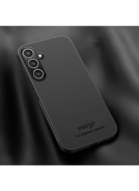 جراب هاتف مغناطيسي جلدي من HUIYI لهاتف Samsung Galaxy S24 FE 5G (أسود)