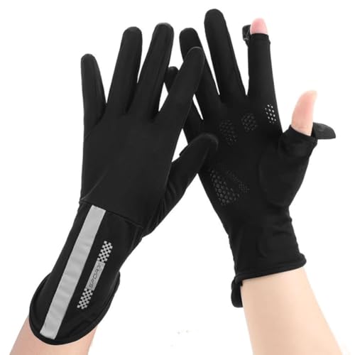 LUVINA 2 PCS Hand Gloves for UV Sun Protection, Breathable Sunscreen Driving Glove Cooling Arm Full Finger, Ice Silk Non-Slip Touch Screen Anti Uv Glove (Black, Gloves) - Image 3