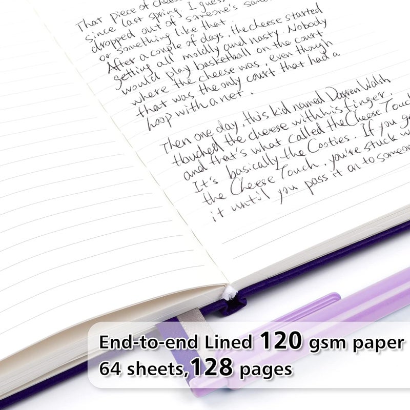 Feela 5 Pack Journal Notebook Bulk for School, Hardcover Business Notebooks Classic Ruled Lined Journals with Pen Holder for Work Note Taking, with 5 Black Pens, 120 GSM, 5.1”x8.3”, A5, Purple - Image 3