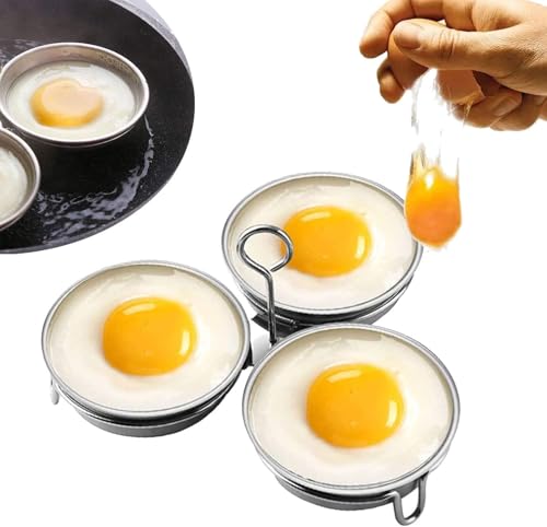 Kosmosta Stainless Steel Egg Poacher, Perfect Poached Egg Maker, Round Egg Cooker Rings For Breakfast Cooking Tool 3 Poached Egg Cups - Image 1