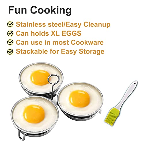 Kosmosta Stainless Steel Egg Poacher, Perfect Poached Egg Maker, Round Egg Cooker Rings For Breakfast Cooking Tool 3 Poached Egg Cups - Image 2