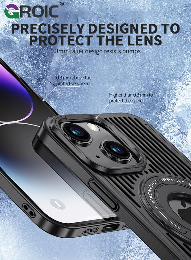 GROIC حافظة بمسند لهاتف iPhone 15 مقاس 6.1 بوصة مع حامل حلقي مغناطيسي غير مرئي، حافظة هاتف مغناطيسية مقاومة للصدمات بحامل حلقي متوافقة مع Magsafe - Image 4